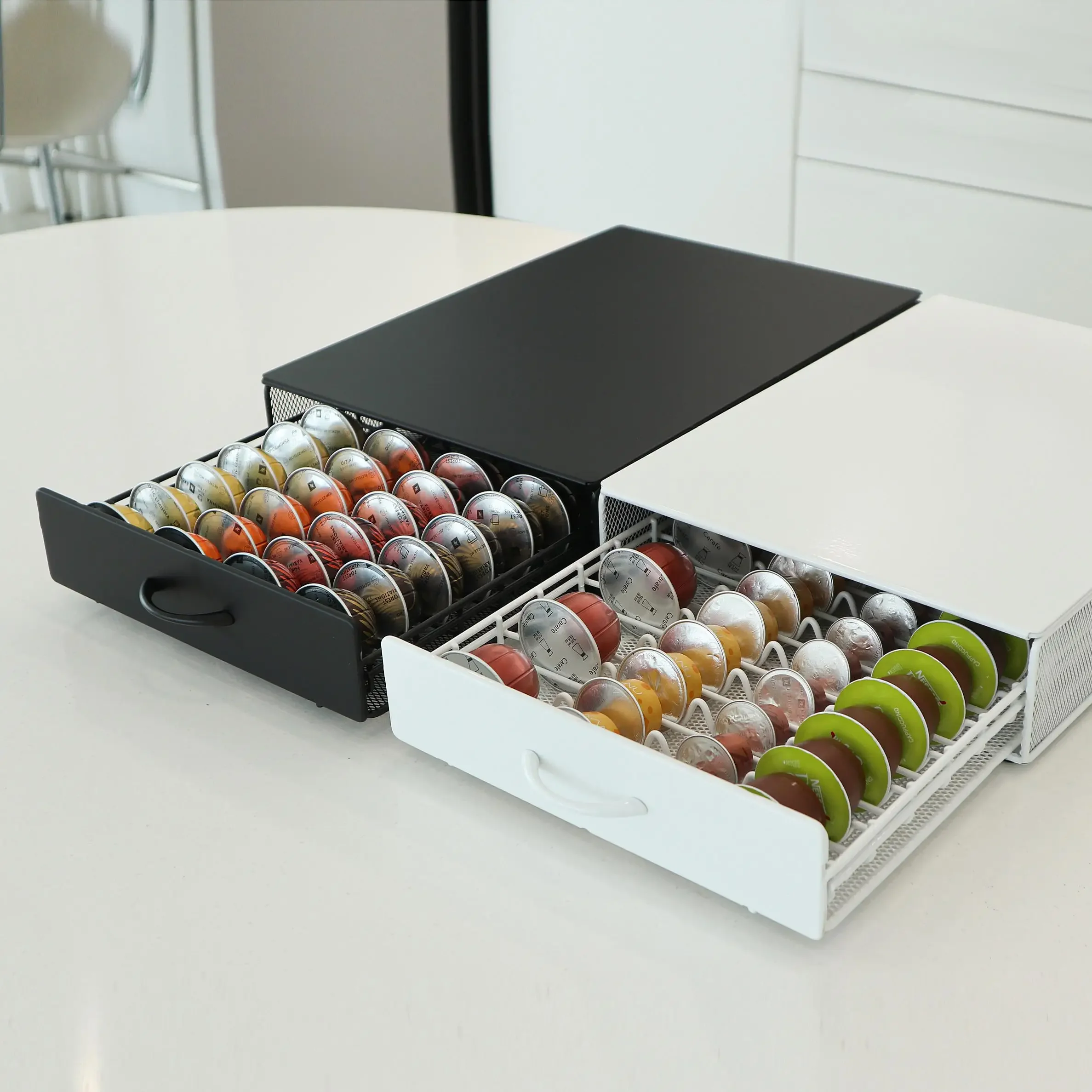 Coffee Capsule Pod Holder Nespresso Vertuoline Capsules Storage Rack Verismo Vertuo white Organizer Drawer