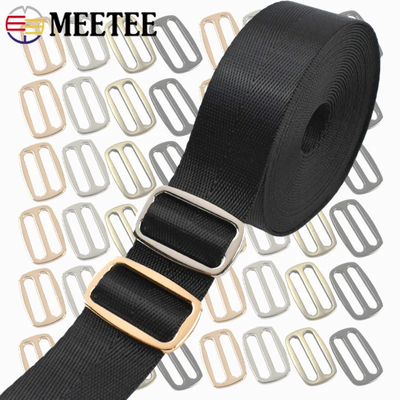 

30Pcs Metal Buckles 12-50mm Tri-Glide Slider Clasp Belt Sling Ring Hook Backpack Strap Webbing Adjust Loops DIY Bag Accessories