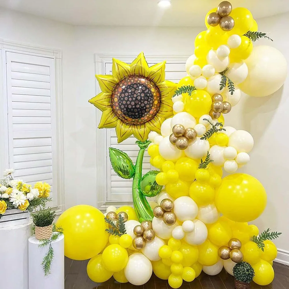 60 Yellow Balloons, 30.48cm Yellow and White Party Balloons, Light Macaron Yellow White Golden Confetti Helium Latex Balloon Set for Baby Shower