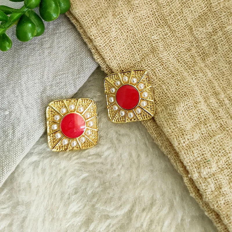 Vintage Earrings Geometric Square Resin Drop Enamel  Large And Exaggerated Women's  For Daily Parties