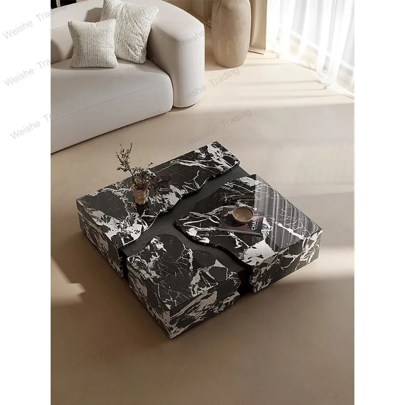 Minimalist marble coffee table household rectangular storage with drawers coffee table