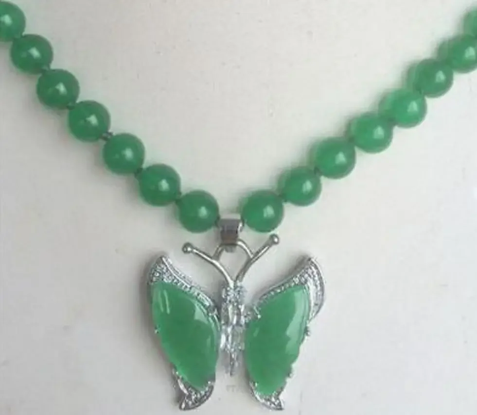

Fine jewelry New 8mm natural Green Butterfly Pendant Necklace 18"