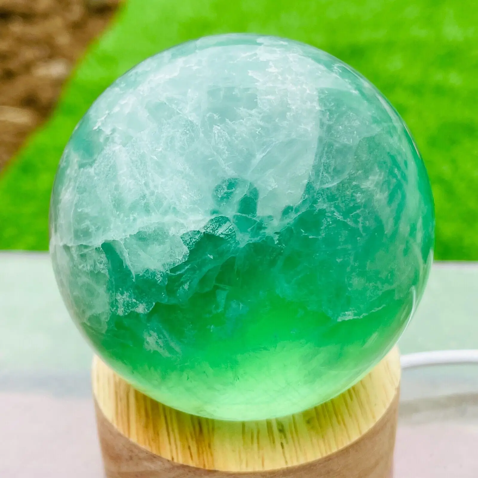 Natural Clear Green Fluorite Sphere Quartz Crystal Ball, Specimen Healing