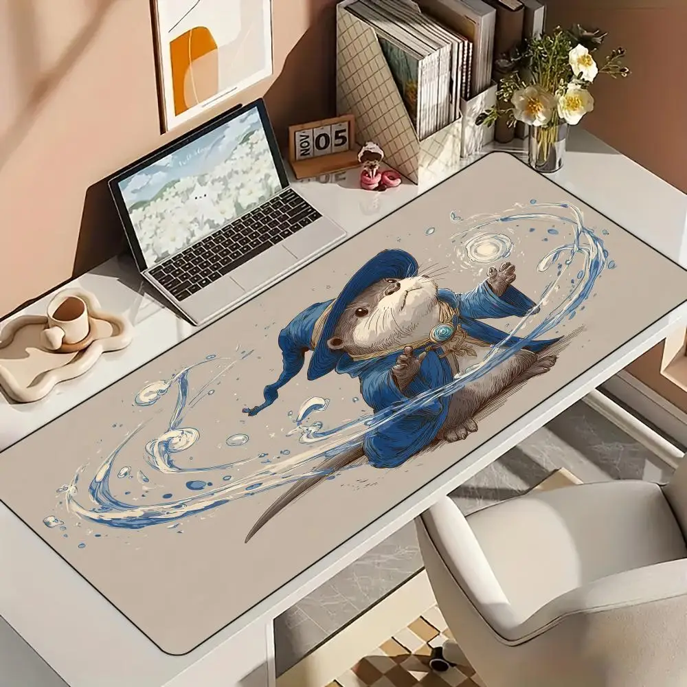 

Kawaii Otter Magician large Mouse Pad Desk Mat with Stitched Edge Rubber anti-slip pc accessories Gaming mat keyboard mouse pads