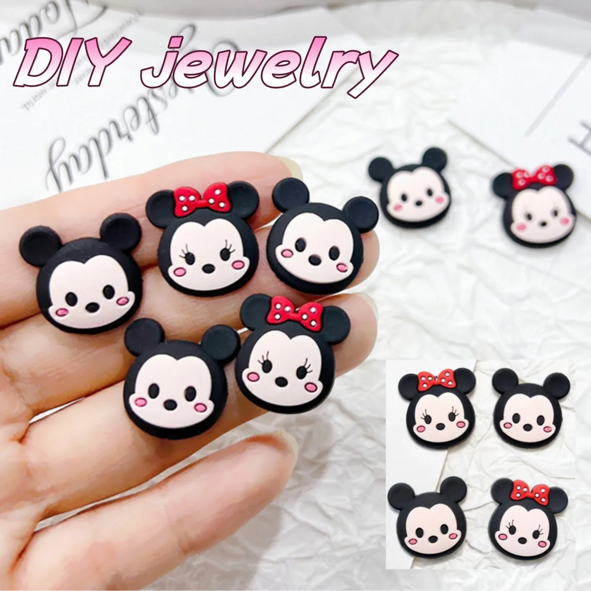 

Disney Creative Cartoon Silicone PVC Mickey Mouse Patch Cell Phone Case Stand Diy Jewelry Hair Accessories Hole Shoes