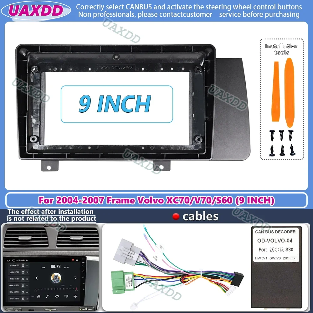 

9 Inch Car Frame Fascia Adapter Android Radio Dash Fitting Panel Kit For Volvo XC70 V70 S60 2004-2007 cable video harness canbus