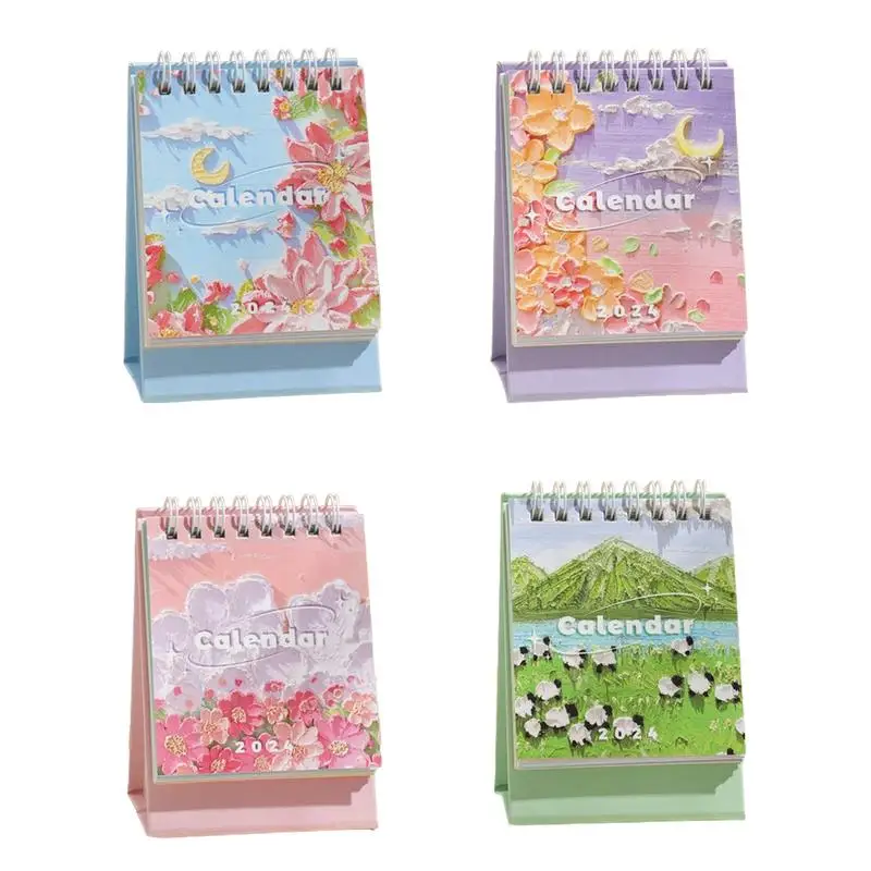 風景画シリーズ卓上カレンダー、美しい色、内側のページ、学生、ポータブル、オフィスアクセサリー、新しい2024
