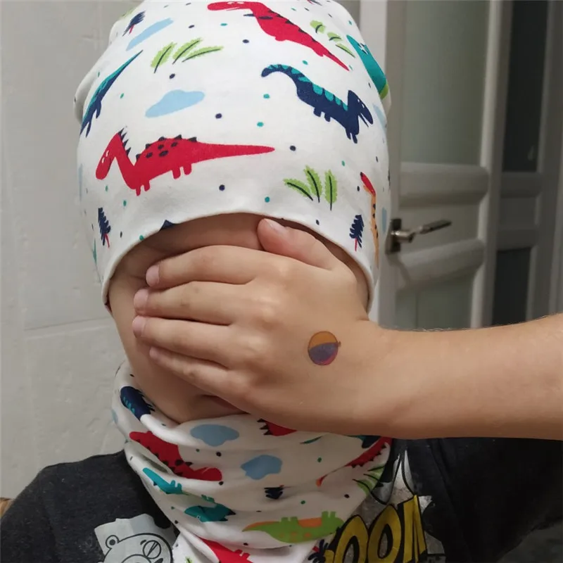 New Winter Children Scarf Hat Sets Cartoon Dinosaur Baby Head Cover Spring Warm Neck Collar Kids Beanies Set Cotton Children Hat