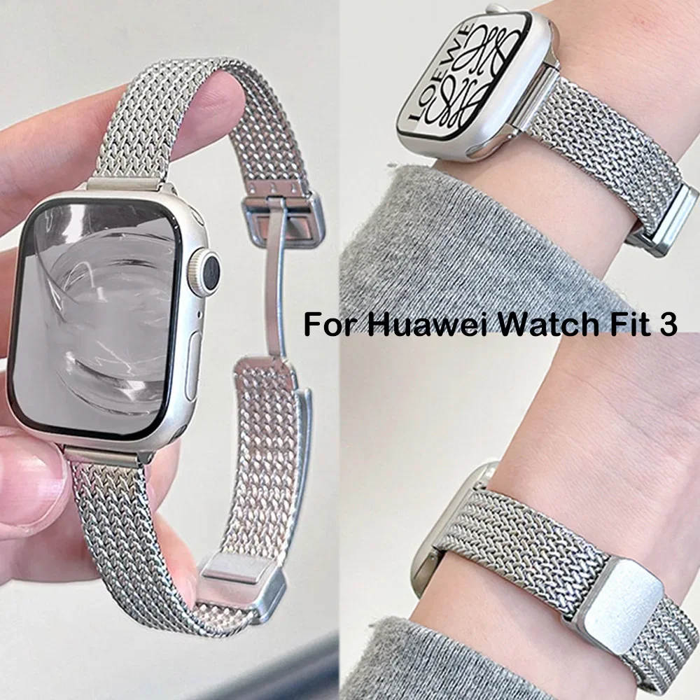 Magnetic Folding Loop Band for Huawei Watch Fit 3 Strap Steel Watch Strap for Huawei Fit 3 Metal Replaceable Watchband