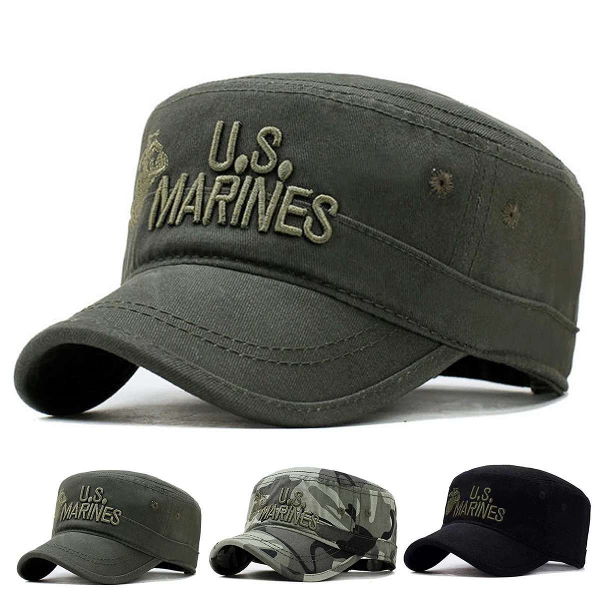 Unisex US MARINES Letter Embroidery Embroidery Military Cap Spring Autumn Outdoor Adjustable Casual Hats Men Flat Top Caps