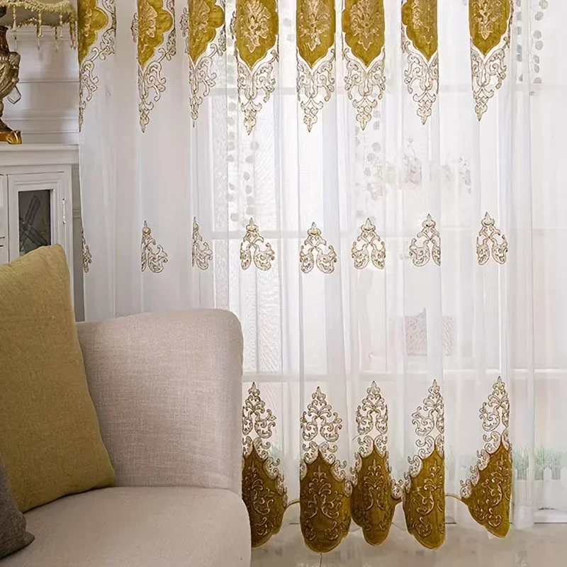 1pc Boho Embroidered Gauze Curtain Sun Protection and Breathable Living Room and Bedroom Decor