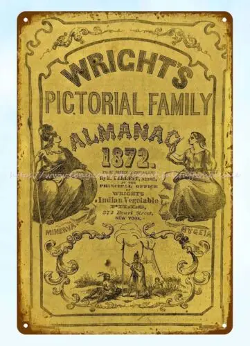 1872 Wright's Family Almanac Booklet Cover metal tin sign home decor ideas