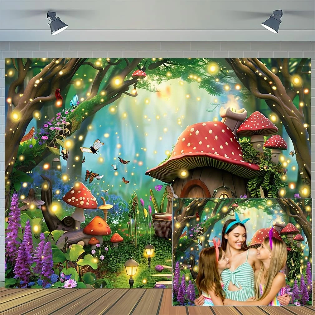 Fondos de estudio de fotografía para niños, bosque de cuento de hadas encantado, seta, bosque mágico, jungla, bosque