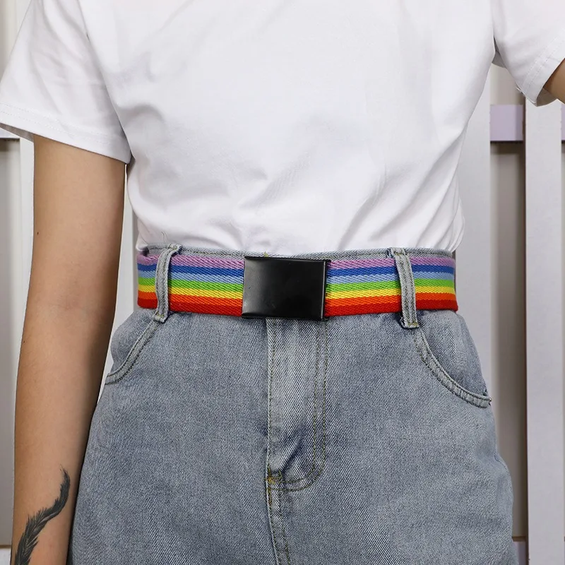 New Flip Buckle Design Waist Belt Men's Women's Solid Color Pants Belt Casual Multifunctional Canvas Waist Belt image 3