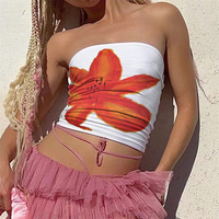 Xingqing y2k Tube Top Women Aesthetic Flower Print Off Shoulder Strapless Sleeveless Bandeau Tanks 2000s Vest Party Streetwear