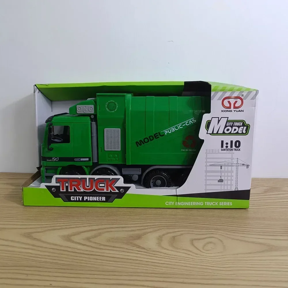 

Eco-friendly tricolor green sanitation truck with side loading and lifting capabilities for three rubbish bins Ideal toy gift