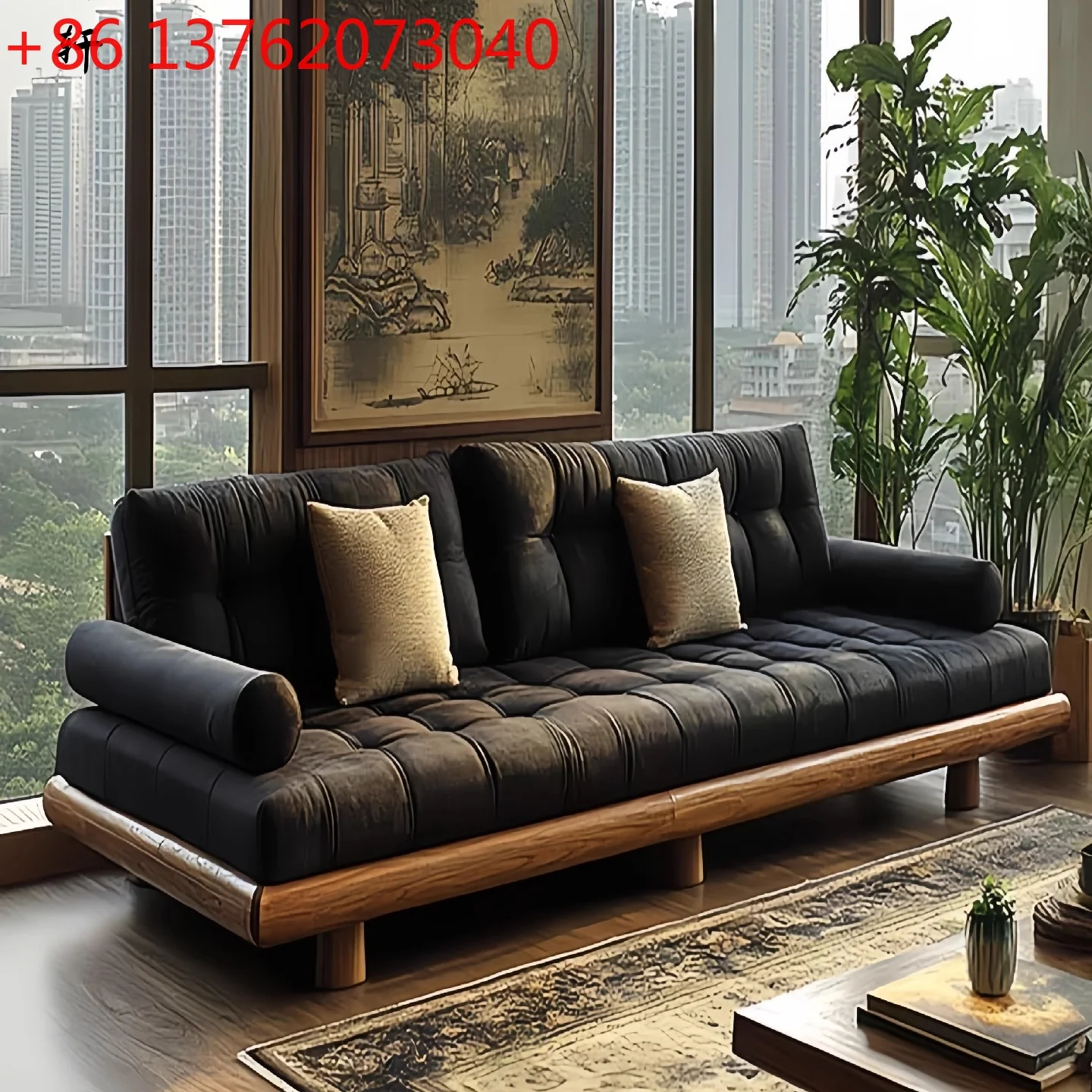 Song's aesthetics high-end custom solid wood sofa ash wood straight row sofa furniture