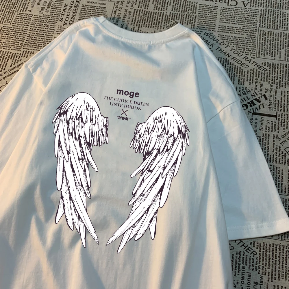 White Wings Pattern Print T-Shirts Men Casual Fashion Tshirt Breathable Loose Cotton Short Sleeve O-Neck Comfortable Tee Shirts