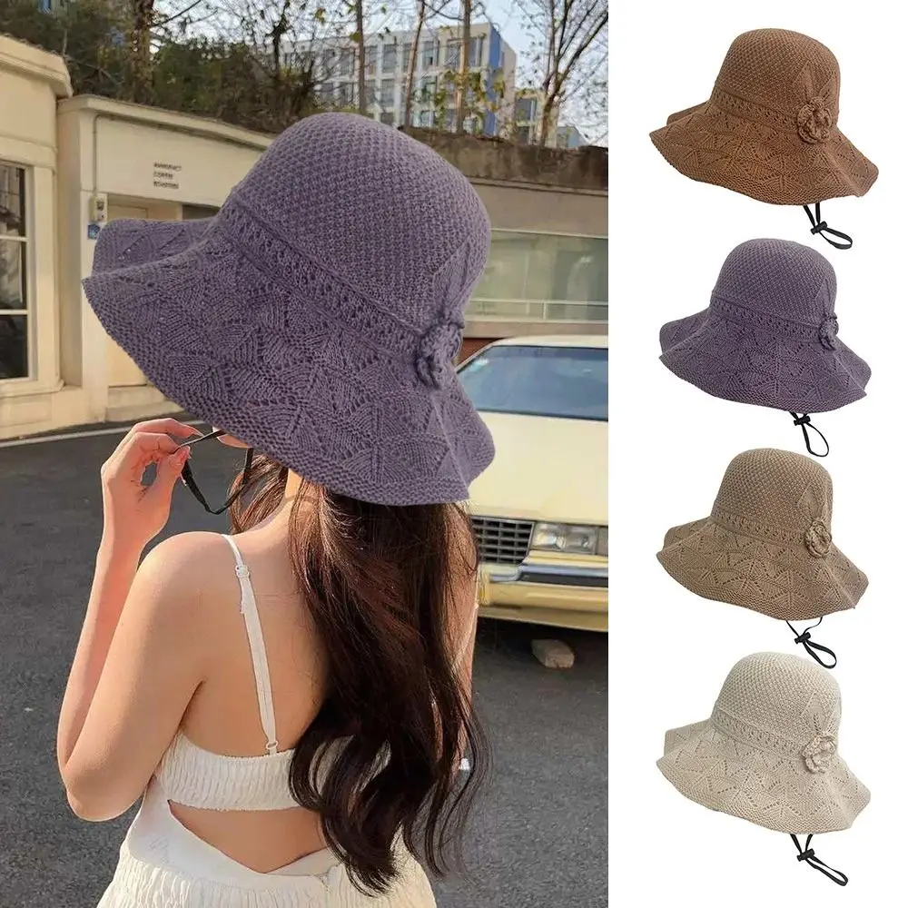 

NEW UV Protection Knitting Cap Wide Brim Breathable Fishermen Cap Foldable Sunshade Hat Girl