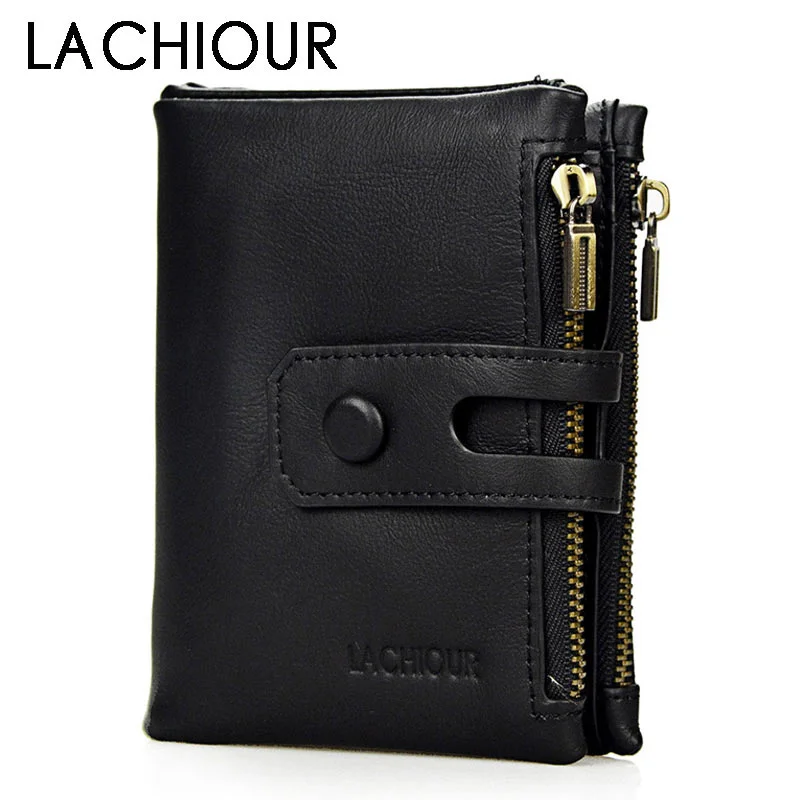 

Lachiour Genuine Leather Men Wallets Coin Pocket Zipper Real Men's Wallet with High Quality Male Purse cartera