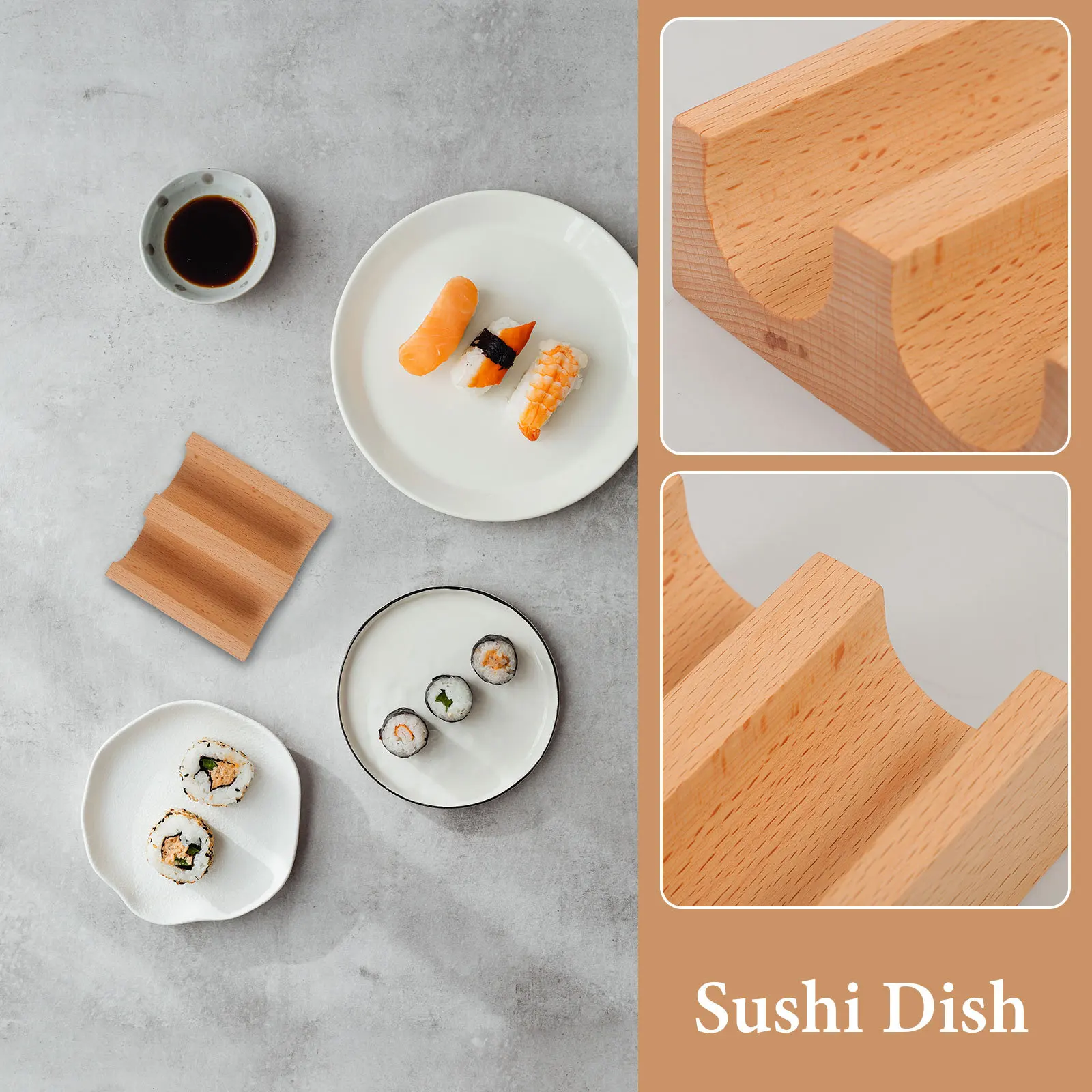 

2-Grid Hand Roll Sushi Holder Wooden U Shaped Stand for Sushi Roll Storage Japanese Style Serving Tray Reusable Food Display