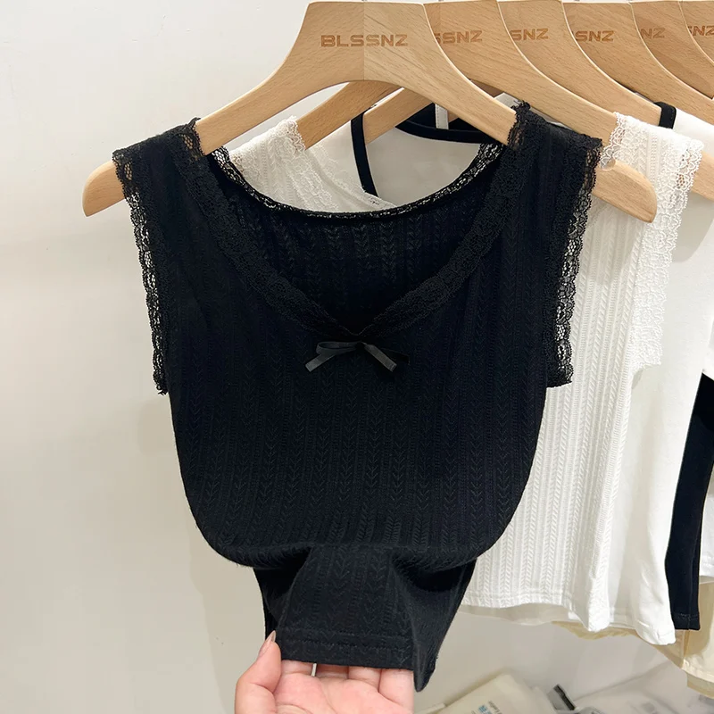 AOSSVIAO 2025 المرأة الصيف المحاصيل القمم الدانتيل تقليم محبوك تانك القمم الصيف رقيقة الخامس الرقبة أكمام قاعدة كاميس المرأة قمة الموضة