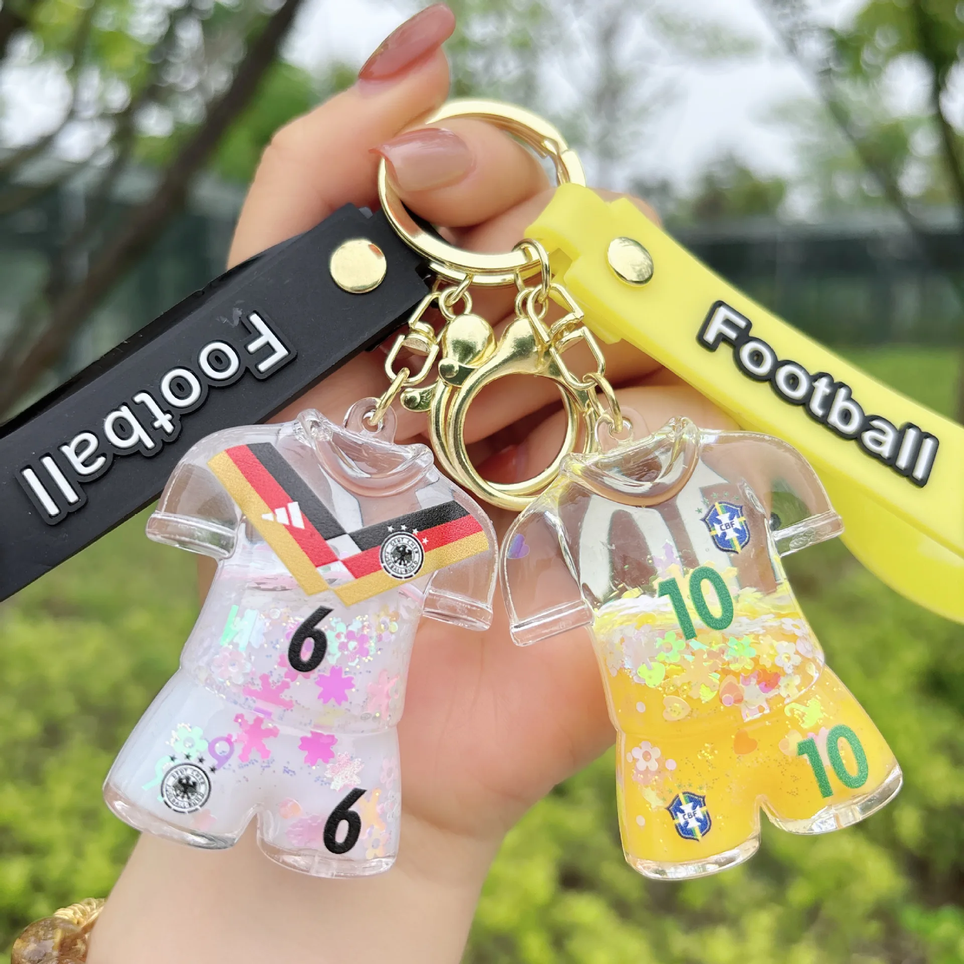 Creative Liquid Football Jersey Shape Keychain Cute Lovely Quicksand Floating  Sequins Pendant Key Chain Gifts for Football Fans
