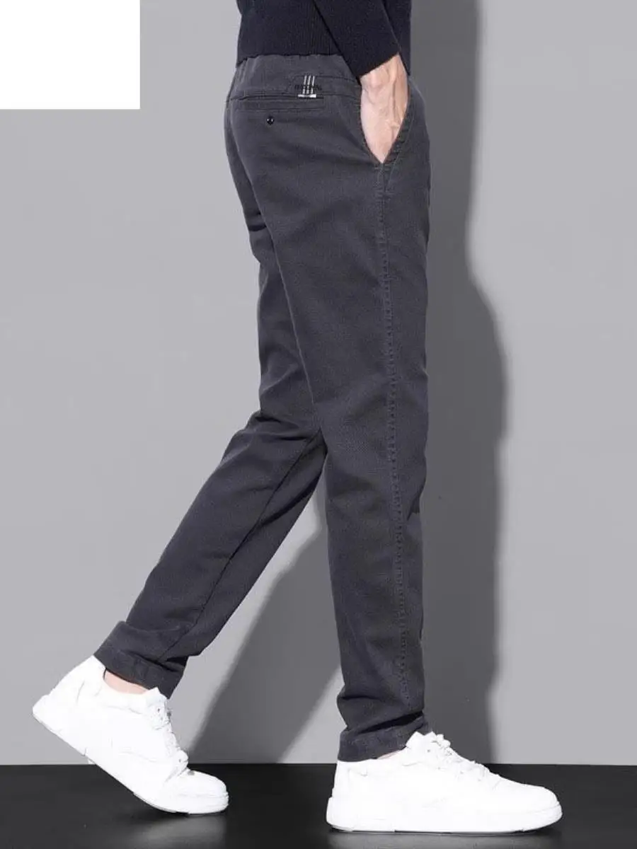 

Men's Fce Lined Slim Fit Bla Casual Pants Autumn Winter New Sle Faionable Small Footed Trousers Ci Walk Straight Leg