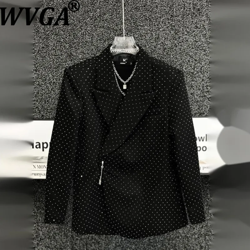 WVGA Spring Autumn New Man High-end Design Metal Pin Buckle Dark Style Blazer Niche Chic Casual Starry Hot Diamond Jacket W22327