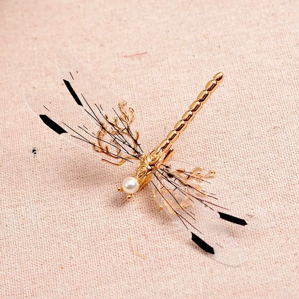 Fashion Golden Transparent Wings Dragonfly Hair Clip Fancy Crystal Pearl Barrettes Jewelry Accessories