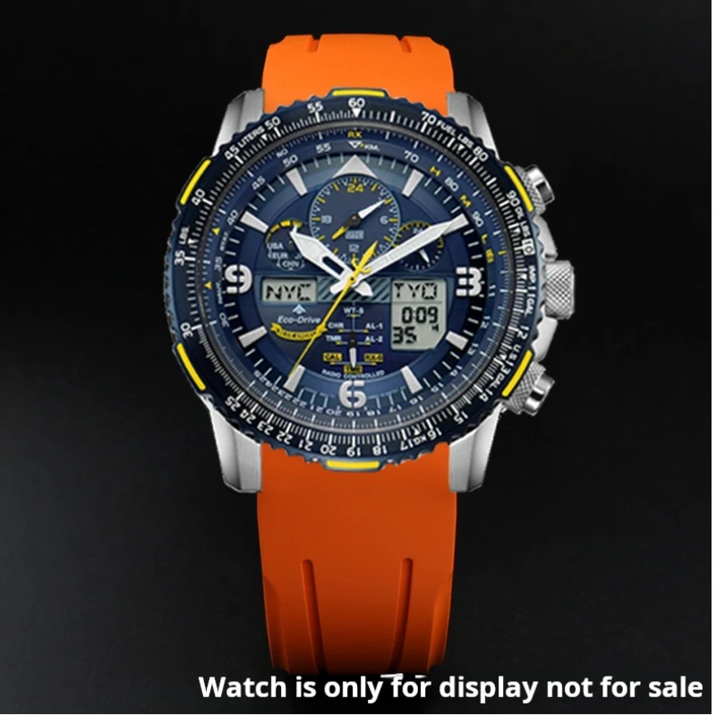 Curved end Fluoro rubber watch strap 22mm Men's For Citizen Blue Angel second generation jy8078 watchband Stainless steel buckle image 6