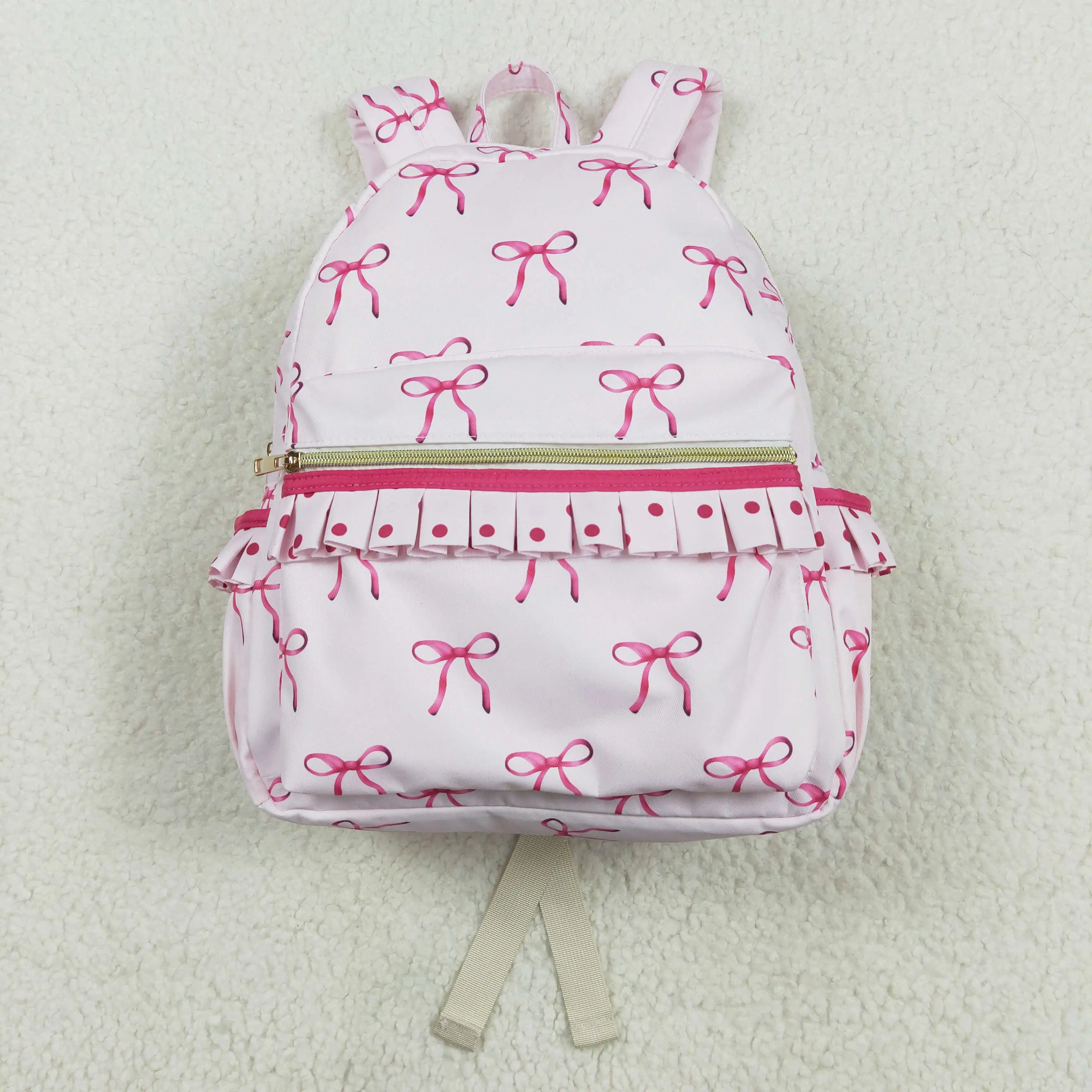 New Arrived Western Fashion Baby Kids Girls Pink Bows Backpack Zip Back Bags Wholesale Boutique Children Back To School Bag