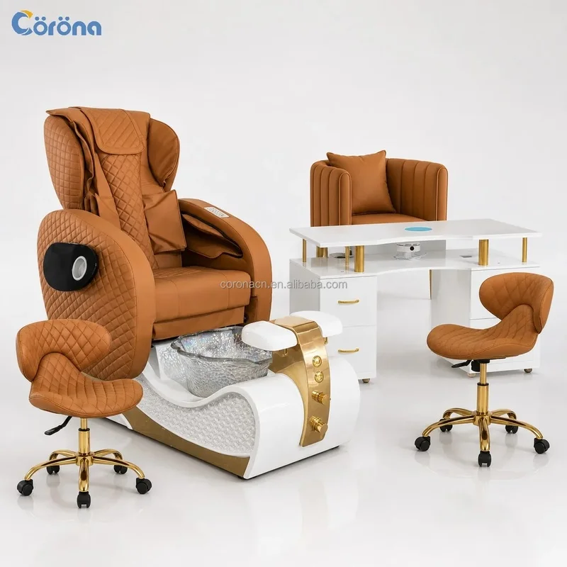 Professional Massage Pedicure Spa Chair with Pipeless Foot Bath and LED Light for Nail Salon