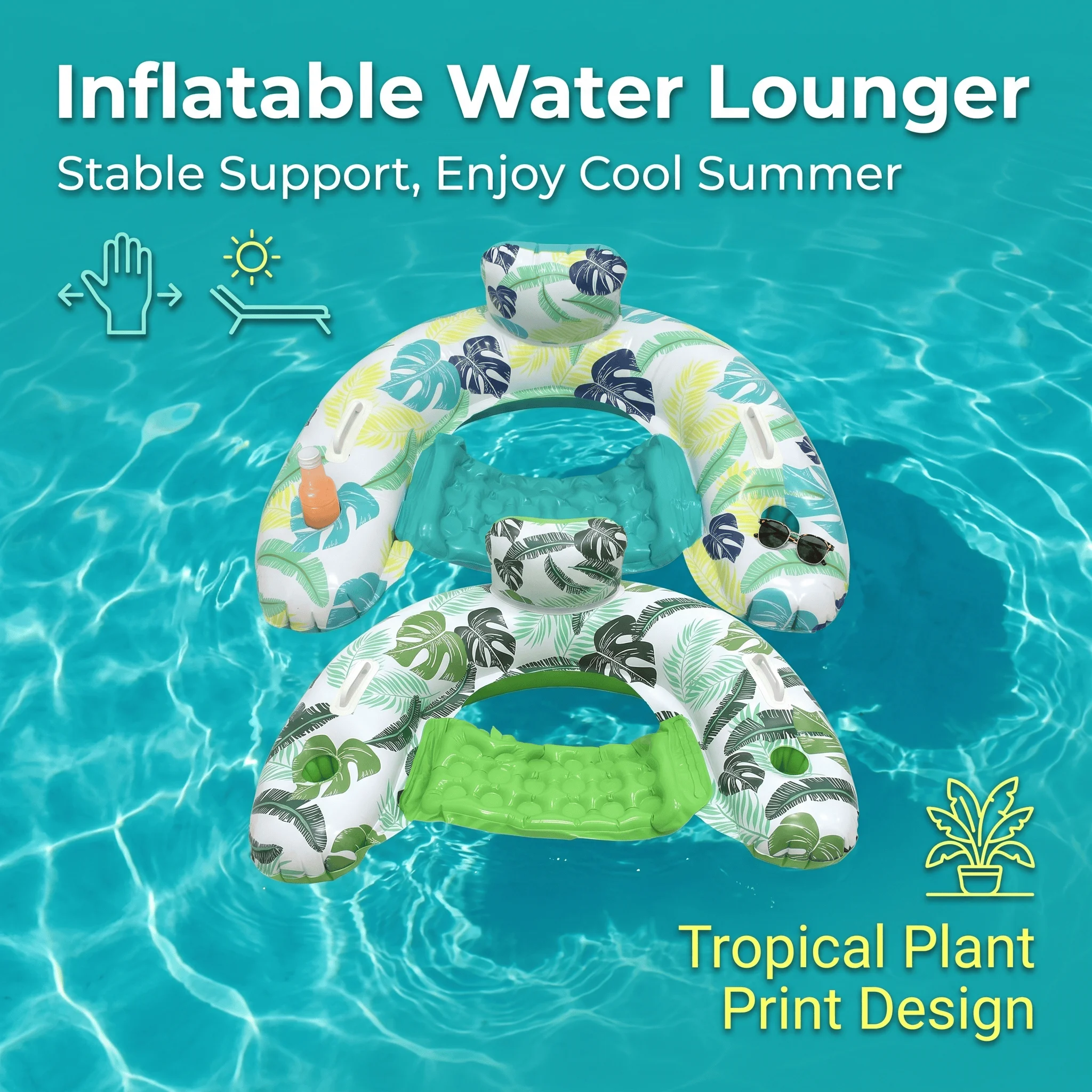 U-förmiger Blatt-Pool-Liegestuhl, aufblasbarer Lounge-Sessel aus verdicktem PVC, große Größe, Sommer-Strand-Wasserspielzeug