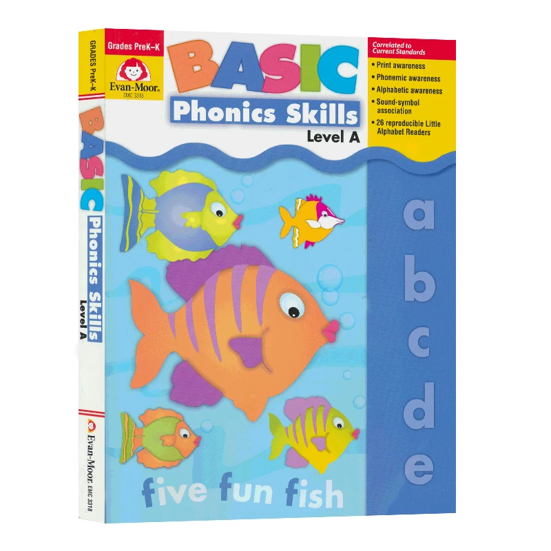 Evan-Moor Basic Phonics Skills for Grades Pre-K and K, Level A Workbook,aged 4 5 6 7, English book 9781557999665