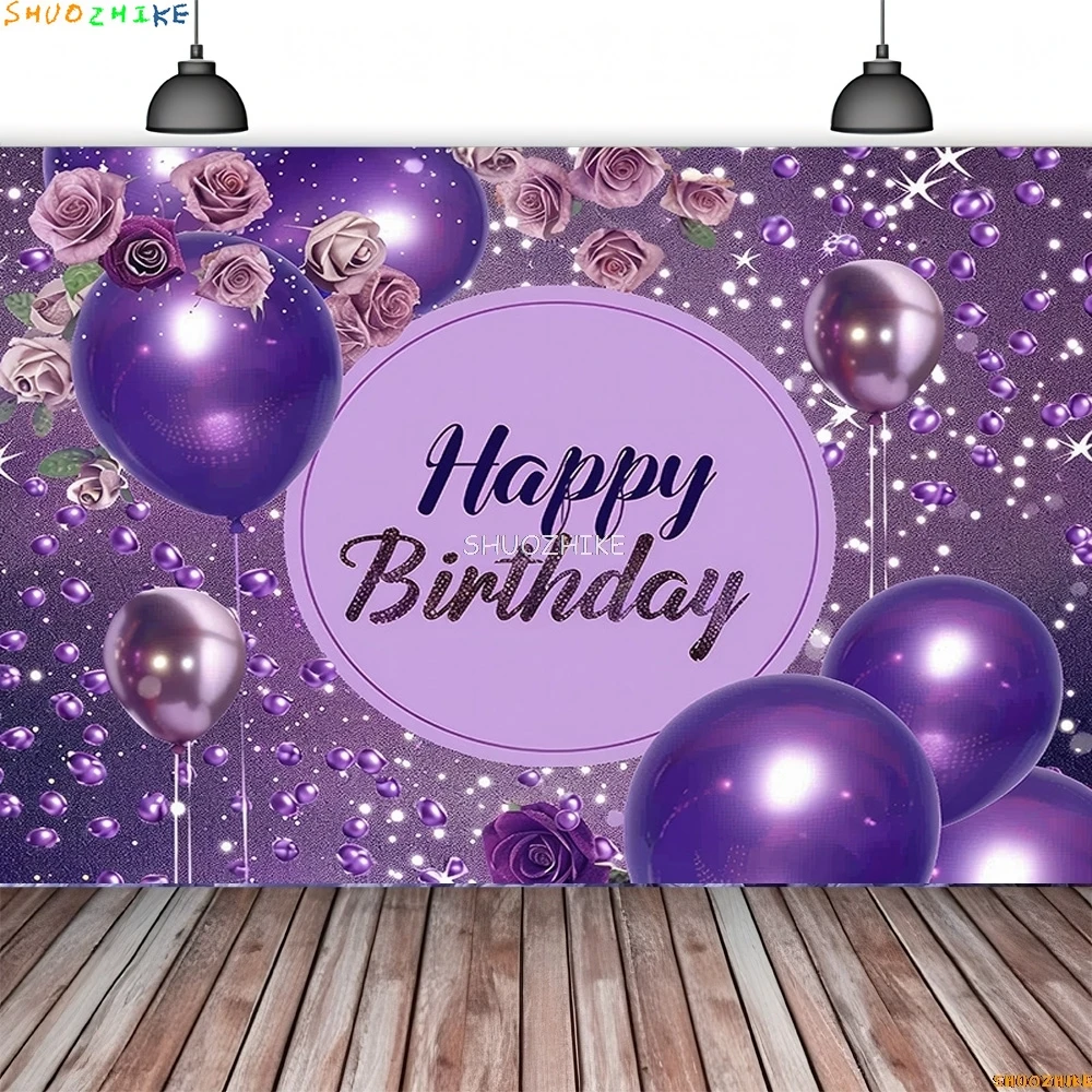 Purple Flowers Birthday Party Photography Backdrops Props Wedding Stage Colorful Balloons Arch Baby Photo Background Props DF-05