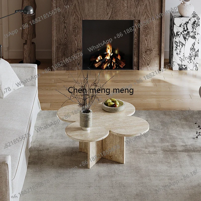 

cc182Travertine coffee table side table combination living room household small apartment creative special-shaped retro tea tabl