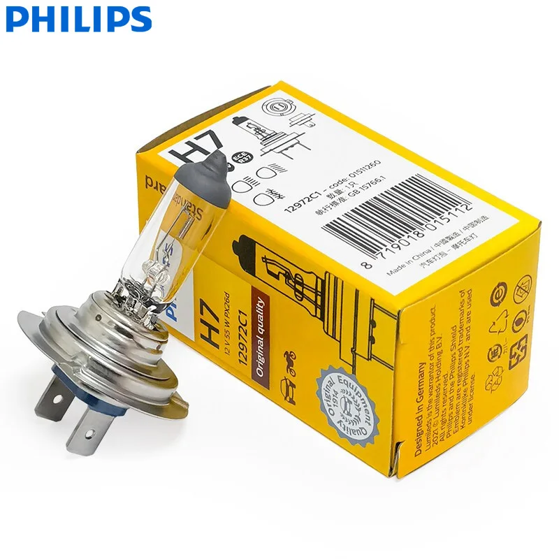 Philips Vision H7 12V 55W PX26d Standard Car Headlight Halogen Auto Lamp Original High Low Beam ECE Genuine 12972C1, 1x