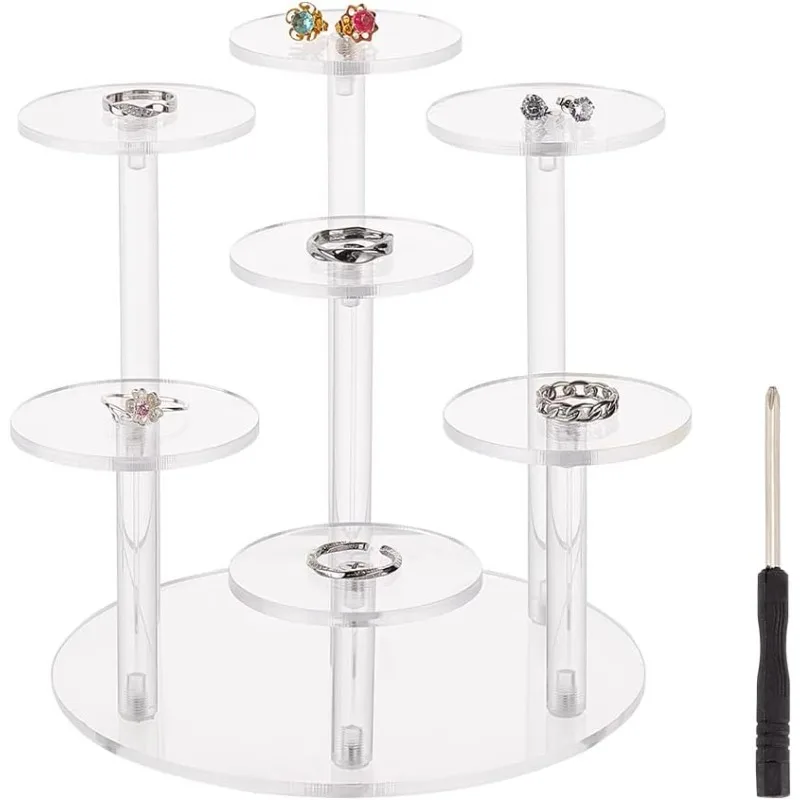 Round Acrylic Display Stand 7 Tier 2.36 inch Clear Acrylic Display Shelf(Come with Screwdriver) Risers