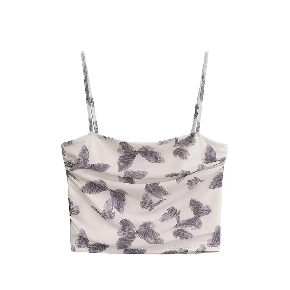 เสื้อกล้ามทรงเข้ารูปพิมพ์ลายสไตล์อเมริกันเรโทร ผ้าสองชั้น สำหรับผู้หญิง ใส่เป็นเสื้อตัวในหรือใส่เป็นเสื้อตัวนอกได้ เหมาะสำหรับฤดูร้อน