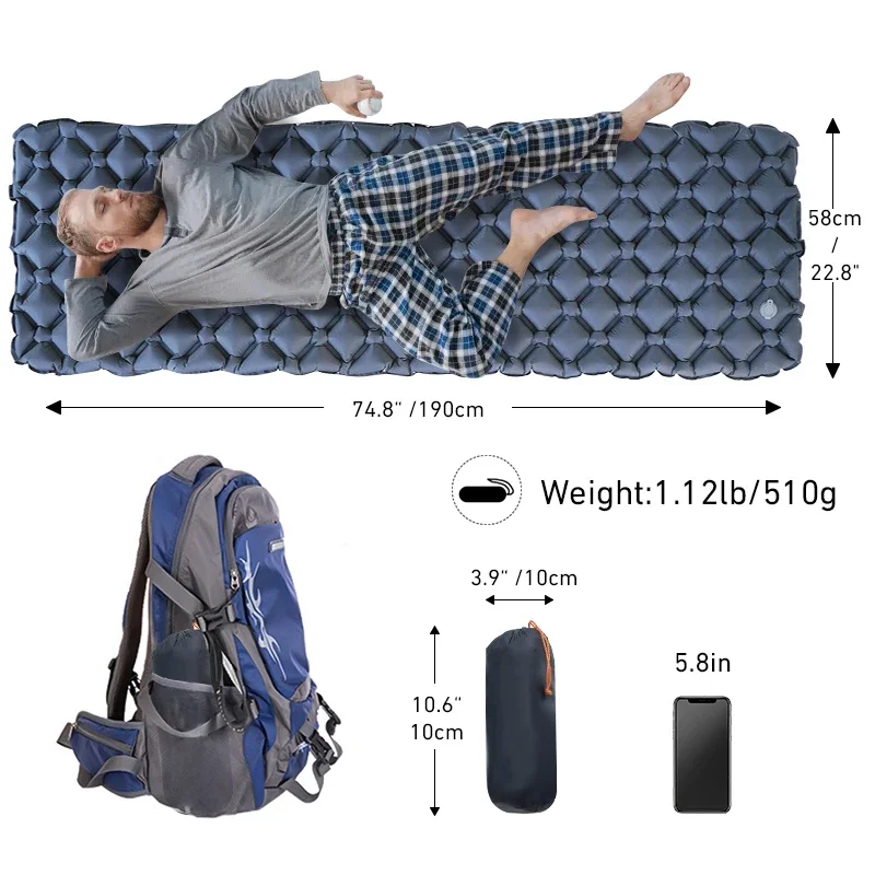 WESTTUNE Ultralight Inflatable Camping Sleeping Pad Portable Air Mattress Outdoor Sleeping Mat for Hiking Travel Backpacking