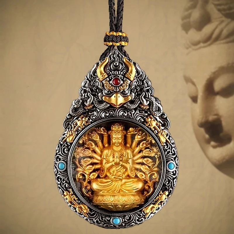 Thousand Hand Guanyin Zodiac Guardian Amulet Pendant Necklaces Twelve Deities Tibetan Buddhist Protector Necklace Unisex