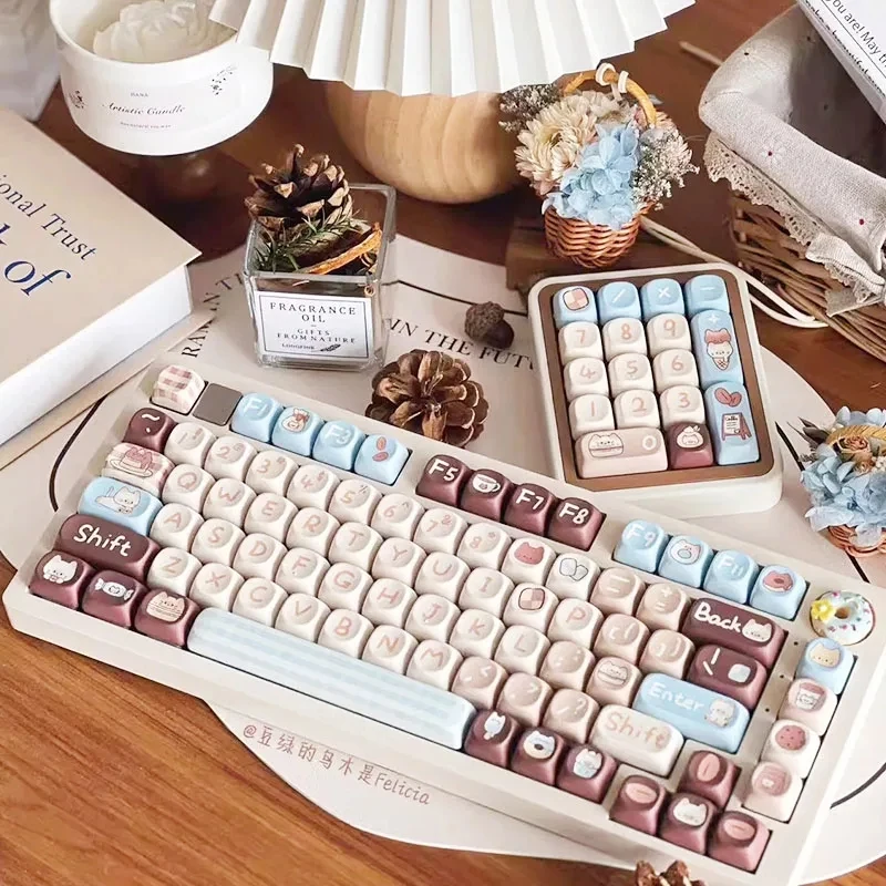 125/135 Keys Coffee Dessert cat Keycaps MOA MDA Profile PBT Dye Sublimation Keycap For MX Switch Mechanical Keyboard