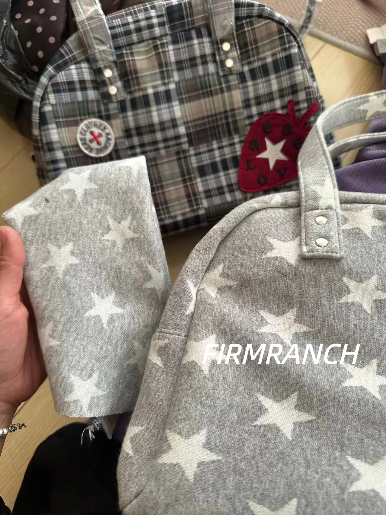 FIRMRANCH 2026 Spring New Preppy Millennial Style Exclusive Trendy Cute Plaid Star Strawberry Design Women' Shoulder Bowling Bag