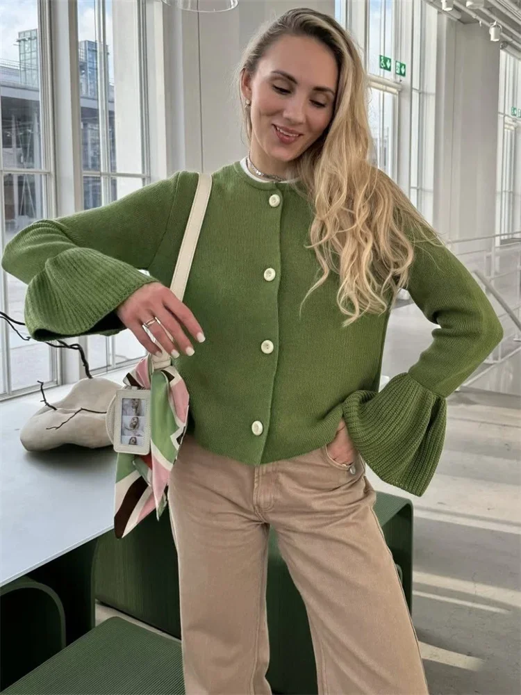 

2025 Female Knit Sweater Cardigan Coat Ribbed Patchwork Loose Long Sleeve Solid Autumn Sweater Women's Knitwear Cardigan