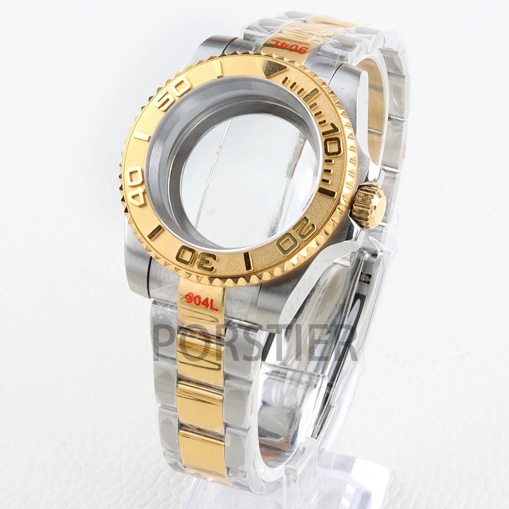 40 مللي متر NH35 حالة الياقوت الزجاج ل Seiko NH34 NH35 NH36 NH38 حركة الفرعية GMT يخت ماستر الفولاذ المقاوم للصدأ المحار/حزام اليوبيل