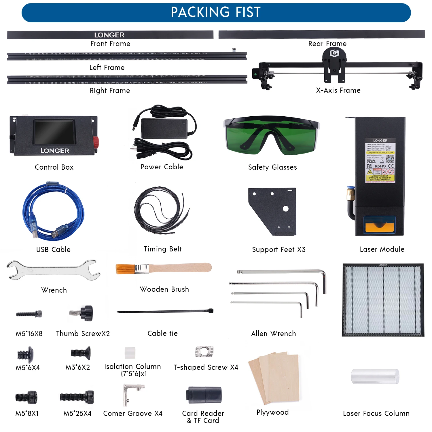 RAY5 20 واط آلة الحفر بالليزر مع شاشة تعمل باللمس + 440x440 مللي متر لوحة العسل + نظارات واقية لتقوم بها بنفسك قطع أدوات الخشب المعدنية