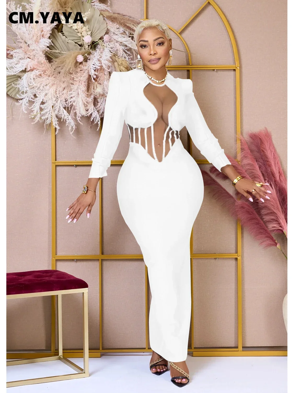 

Женское Сетчатое Прозрачное платье FANAN в стиле пэчворк, облегающее Макси-платье средней длины с длинным рукавом, 2023