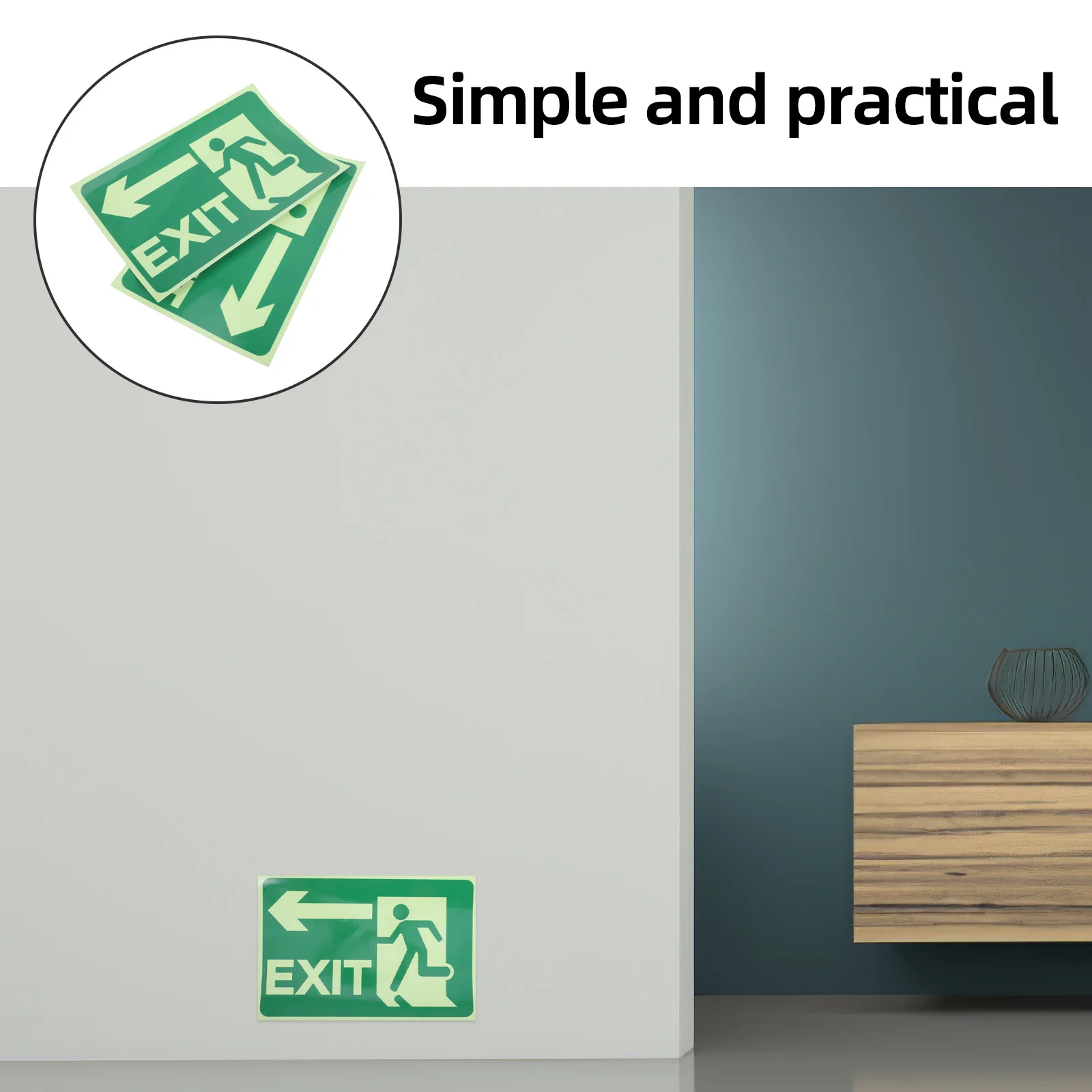 

Glow in The Dark Exit Sign Sticker Self-Adhesive Emergency Exit Signage Strong Weather Resistance Instant Installation