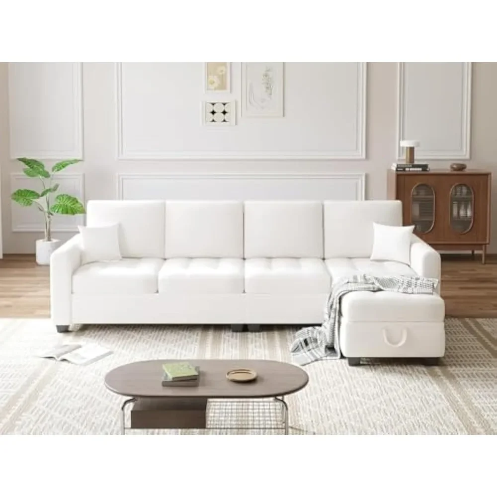 

Stylish 4-Seater L-Shaped Sectional Couch with Storage Ottoman for Small Living Rooms